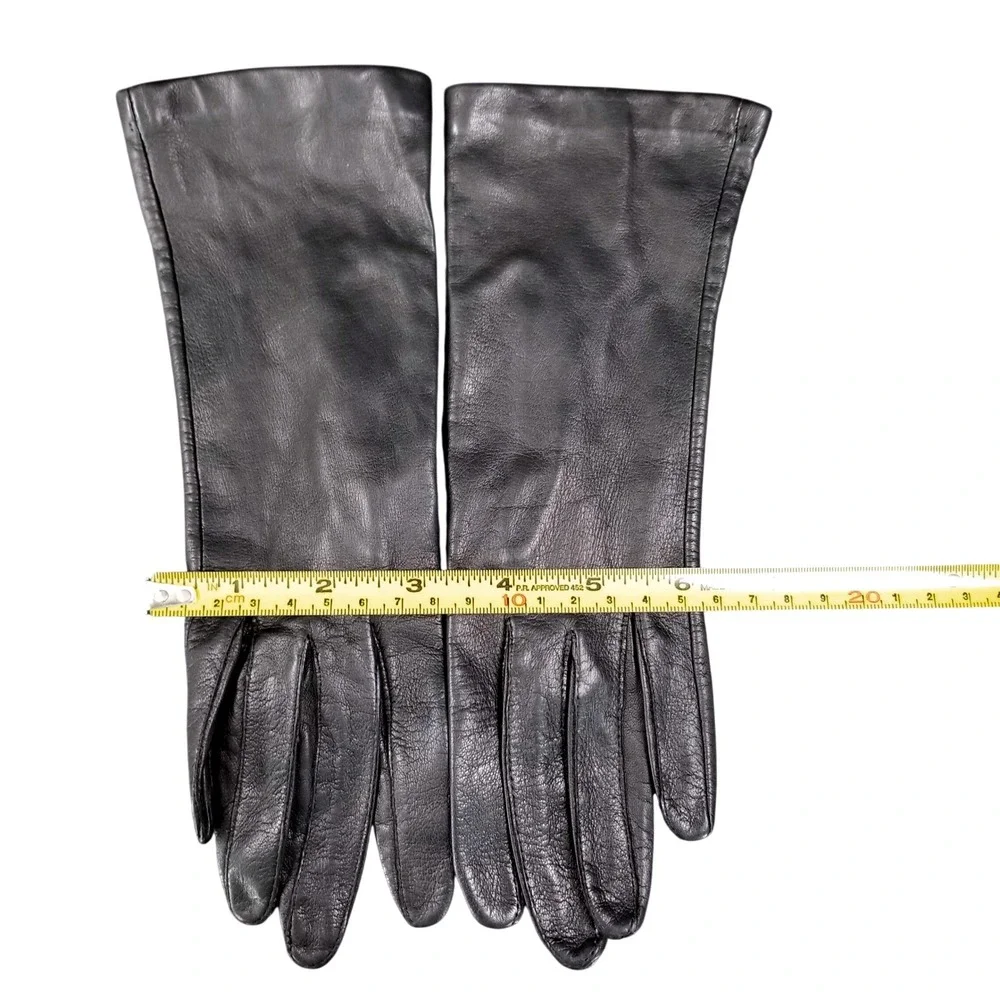 Vintage Antron Thin Leather Gloves Women's Sz 6.5‎ Black Lined Mid Length Preppy